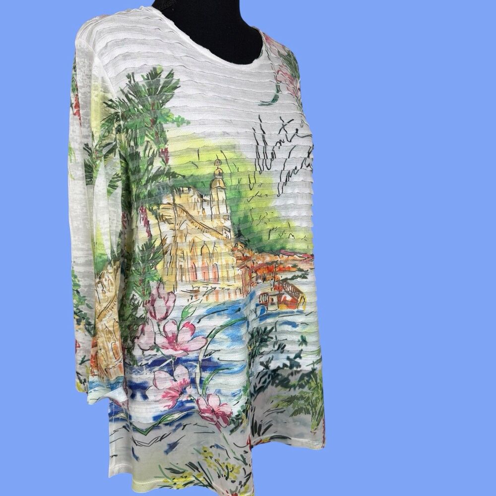 Jess & Jane Monte Carlo Top Size XL 3/4 Sleeve Shirt Artsy Boho Made in USA